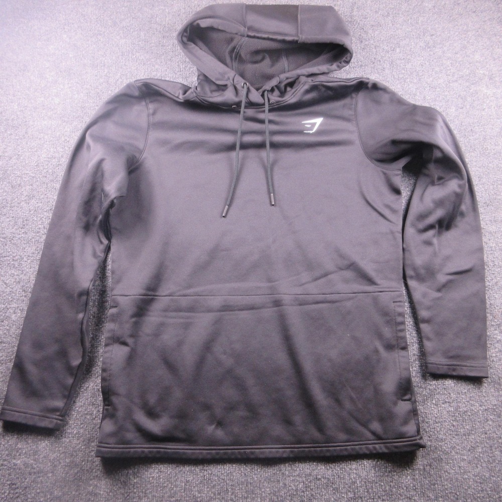 Gymshark Hoodie Mens Medium Black Fleece Pullover Kangaroo Pocket Logo Athletic